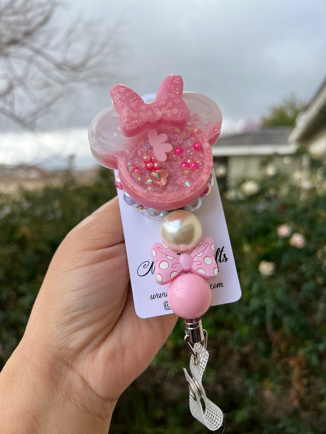 Pink Minnie badge reel