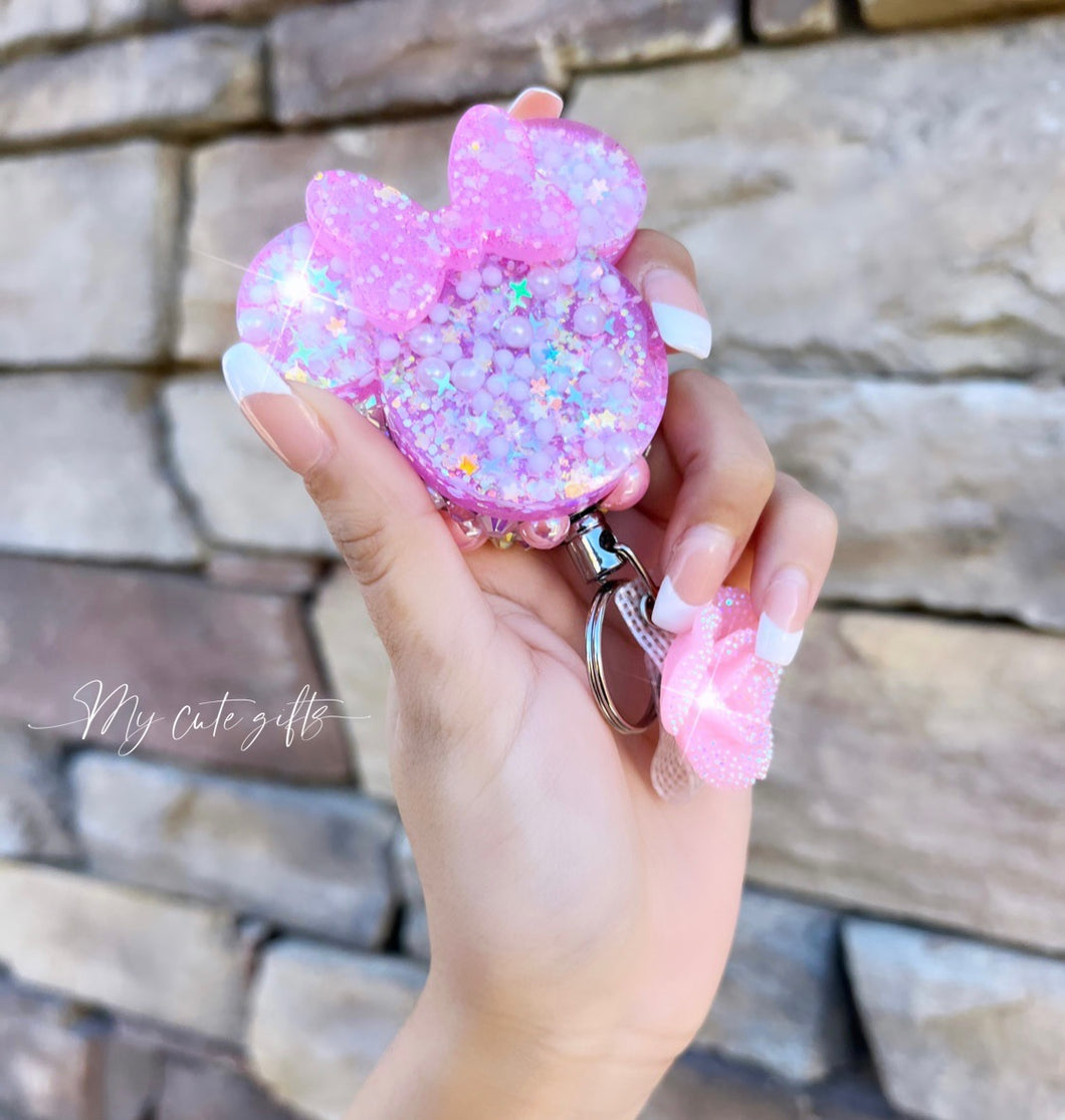 Pink minnie badge